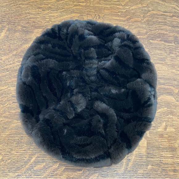 VINTAGE FAUX FUR BLACK BROWN CIRCLE WOMENS FANCY CHIC WINTER BEATNIK HAT - Picture 5 of 11